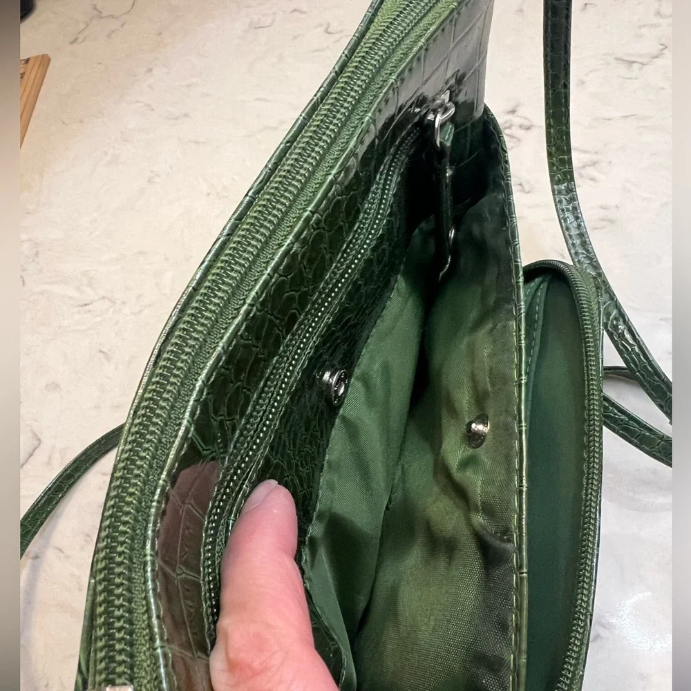 Green Crocodile-Embossed Crossbody‎ Bag